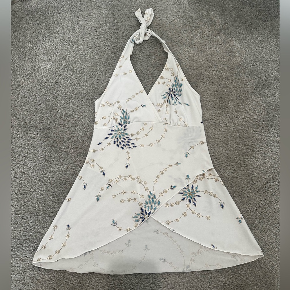 A. Byer Halter Tie Top in White Pattern Size Small VINTAGE Y2K